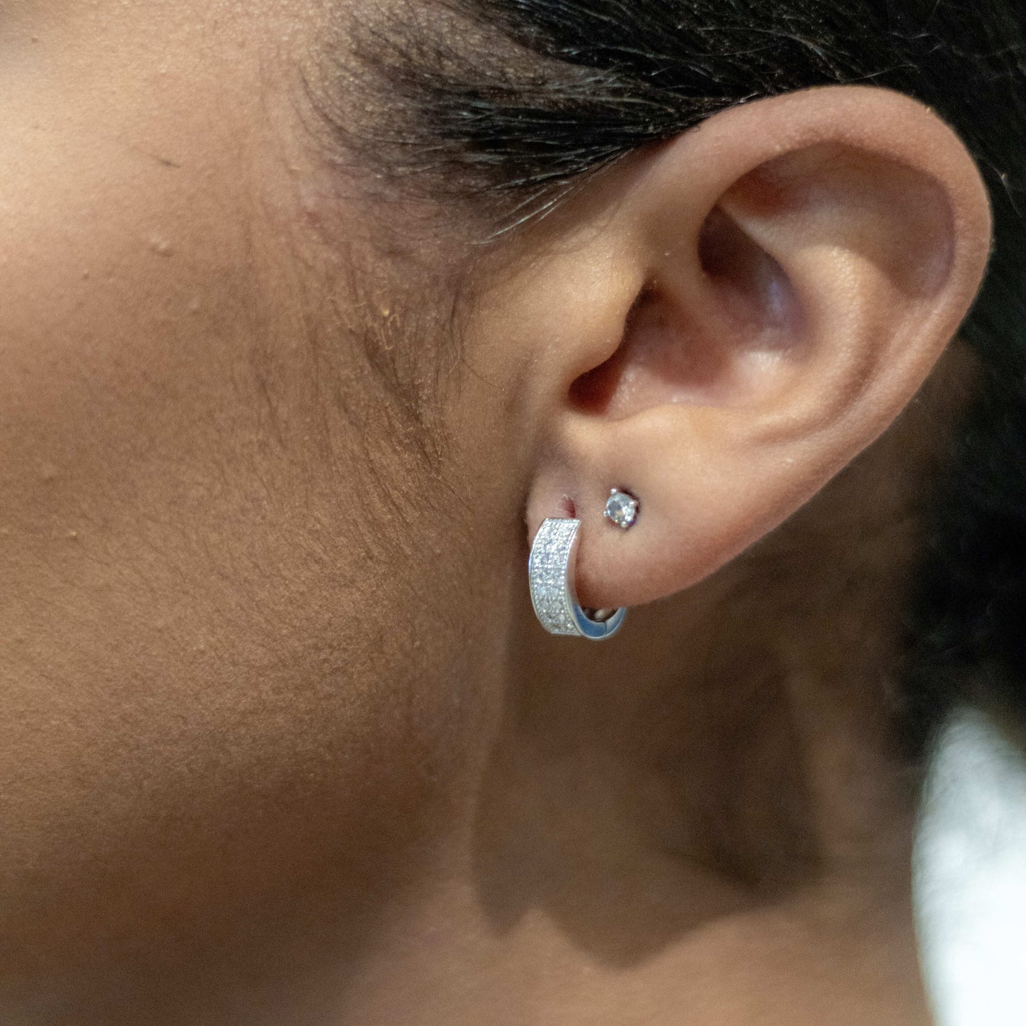 Moissanite Hoop 2 rows Earrings