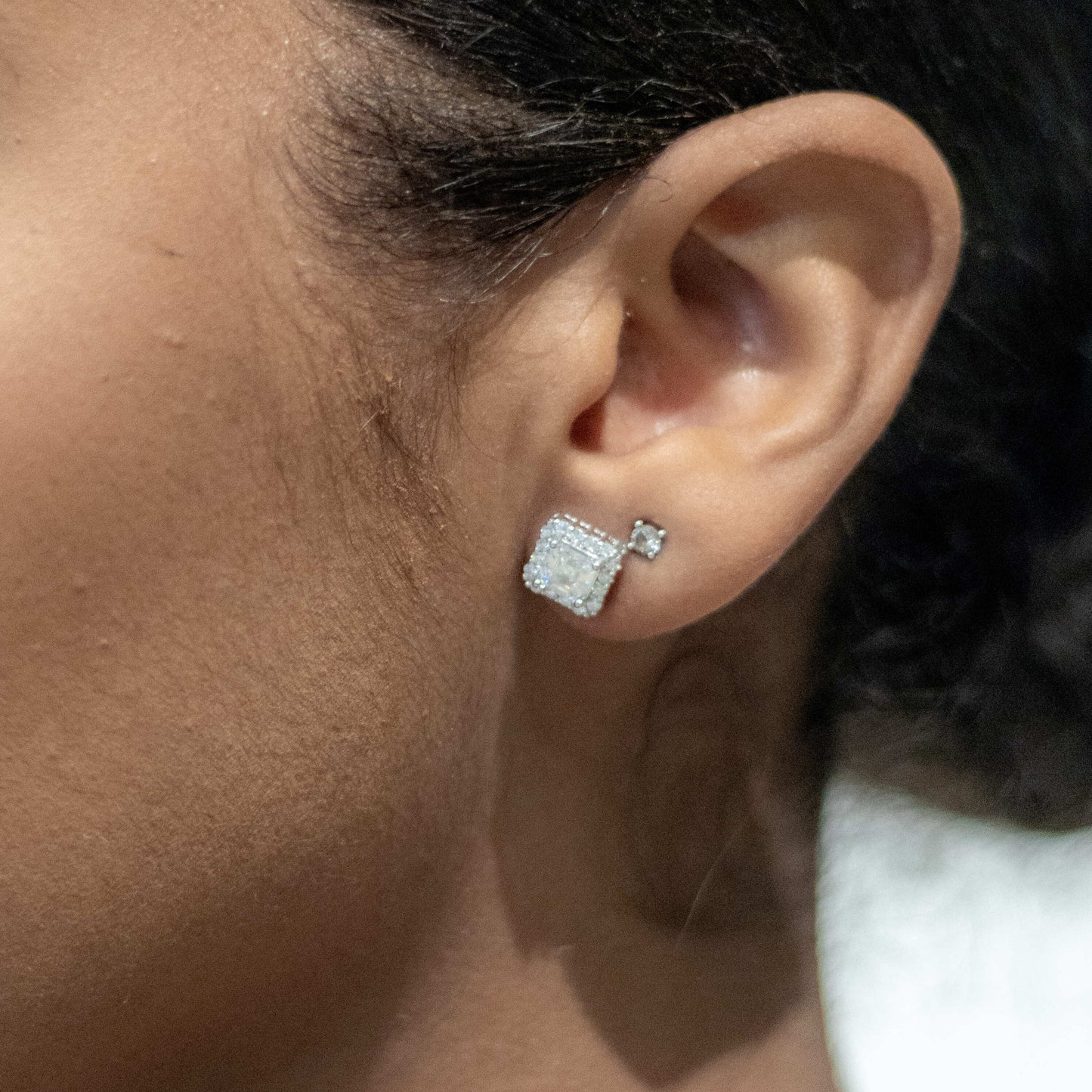 Moissanite Clustered Princess Cut Earrings